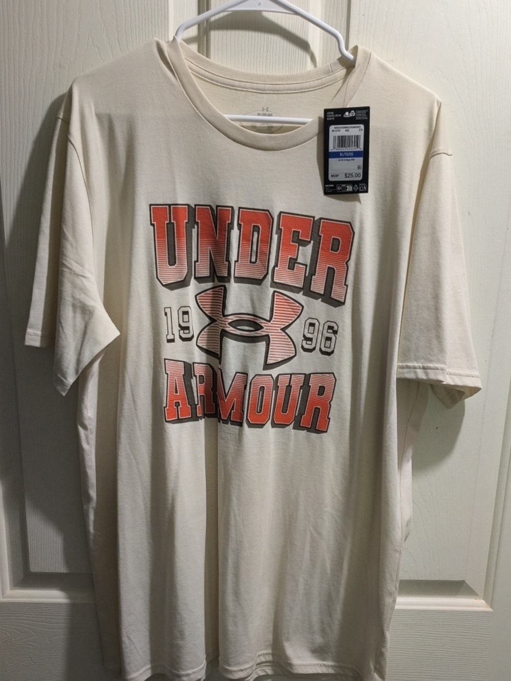 Under Armour Cream Short-Sleeve Graphic Tee with Orange Logo